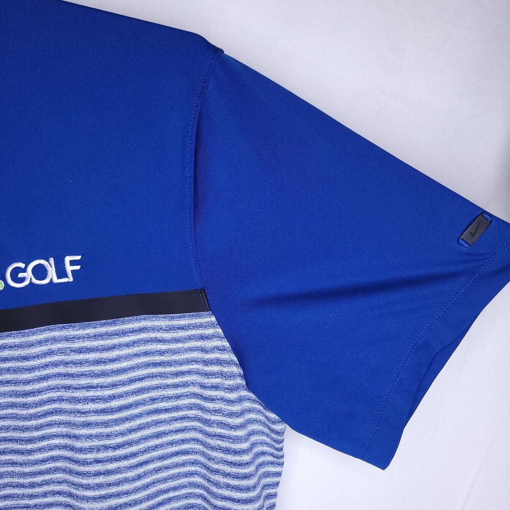 Nike Polo Shirt Mens Medium Striped Blue, White Dri Fit NBC Golf Tiger Woods - Picture 4 of 12